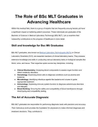 The Role of BSc MLT Graduates in Advancing Healthcare