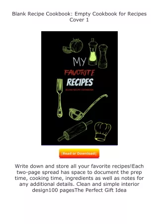 Download⚡PDF❤ Blank Recipe Cookbook: Empty Cookbook for Recipes Cover 1