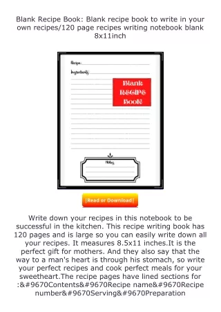 [PDF]❤READ⚡ Blank Recipe Book: Blank recipe book to write in your own recip