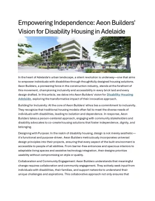 Empowering Independence Aeon Builders' Vision for Disability Housing in Adelaide