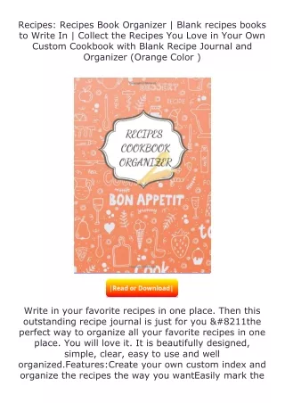 Download⚡(PDF)❤ Recipes: Recipes Book Organizer | Blank recipes books to Wr