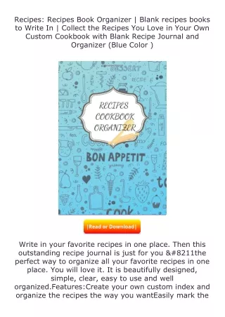 PDF✔Download❤ Recipes: Recipes Book Organizer | Blank recipes books to Writ