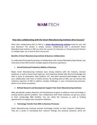 How does collaborating with the Smart Manufacturing Institute drive Success?