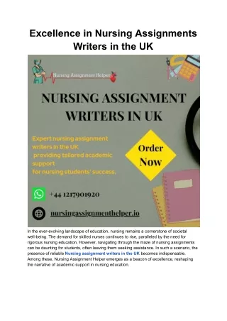 Excellence in Nursing Assignments Writers in the UK