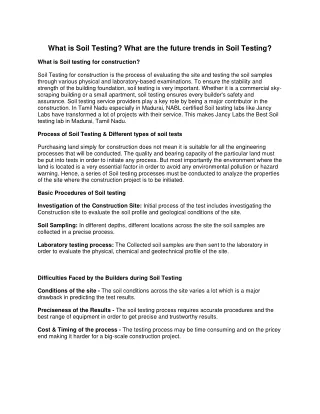 Soil Testing and the process of soil Testing