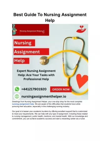 Best Guide To Nursing Assignment Help