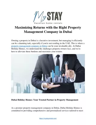 Maximizing Returns with the Right Property  Management Company in Dubai