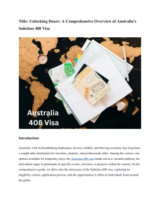 Understanding the Australia 408 Visa