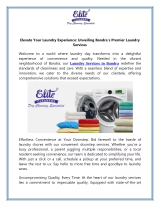 Elevate Your Laundry Experience Unveiling Bandras Premier Laundry Services