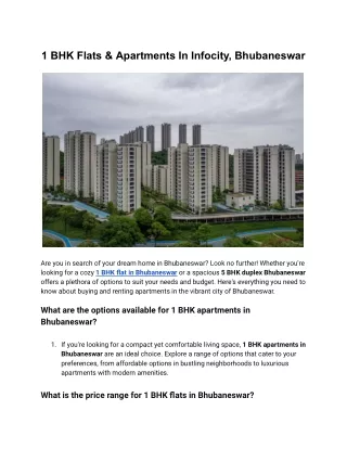 1 BHK Flats & Apartments In Infocity, Bhubaneswar