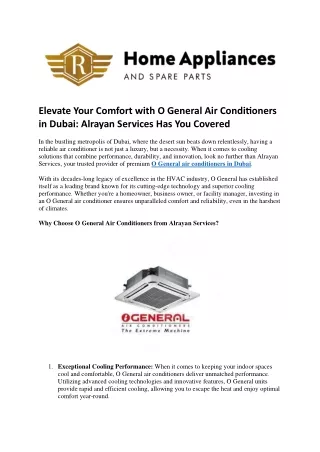 Elevate Your Comfort with O General Air Conditioners in Dubai Alrayan Services Has You Covered