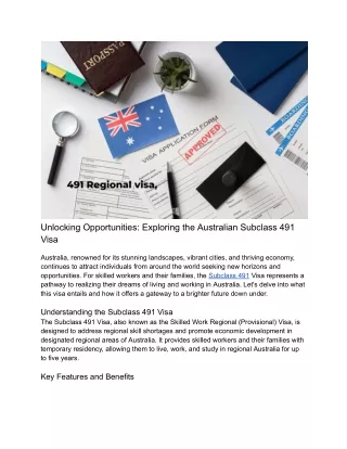 Unlocking Opportunities: Exploring the Australian Subclass 491 Visa