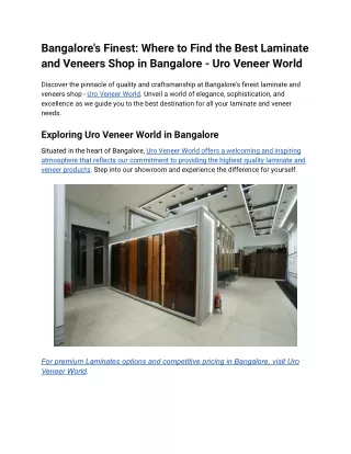 Bangalore's Finest_ Where to Find the Best Laminate and Veneers Shop in Bangalore - Uro Veneer World