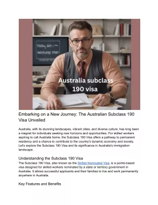 Embarking on a New Journey: The Australian Subclass 190 Visa Unveiled