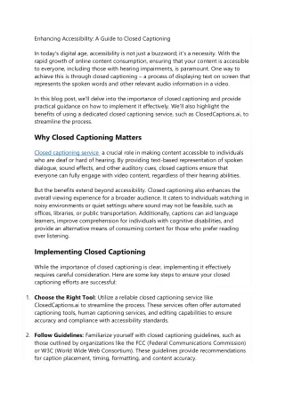 Enhancing Accessibility: A Guide to Closed Captioning