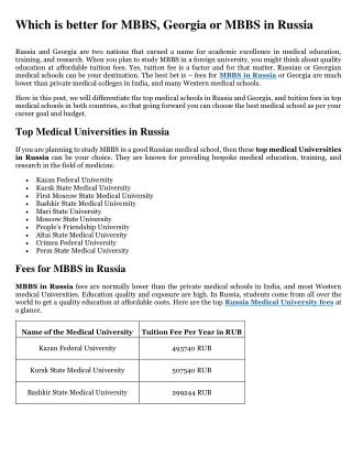 MBBS in Russia or Georgia: Which is better for an MBBS Degree?