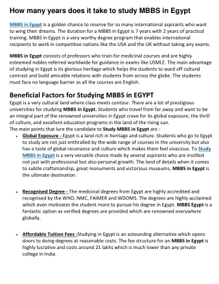 How many years does it take to study MBBS in Egypt