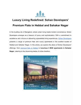 Luxury Living Redefined_ Sohan Developers' Premium Flats in Hebbal and Sahakar Nagar