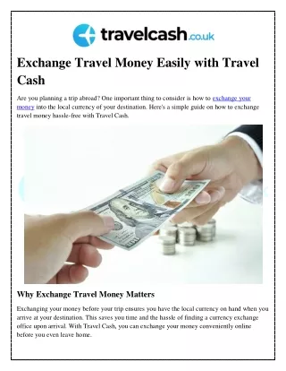 Exchange Travel Money Easily with Travel Cash