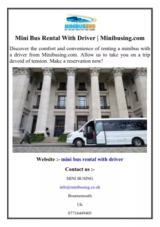 Mini Bus Rental With Driver  Minibusing.com