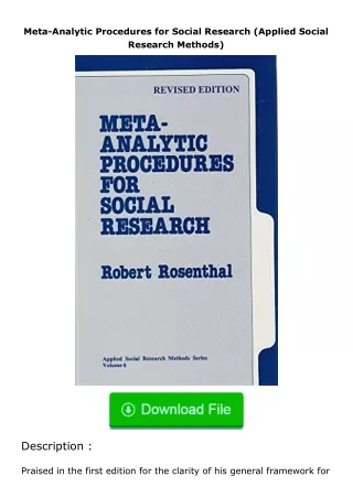 Download⚡PDF❤ Meta-Analytic Procedures for Social Research (Applied Social Res