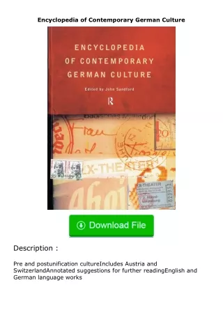 ✔️download⚡️ (pdf) Encyclopedia of Contemporary German Culture