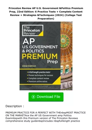 Pdf⚡(read✔online) Princeton Review AP U.S. Government & Politics Premium Prep,