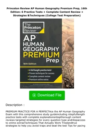 Download⚡(PDF)❤ Princeton Review AP Human Geography Premium Prep, 16th Edition