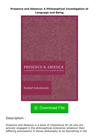 ❤️get (⚡️pdf⚡️) download Presence and Absence: A Philosophical Investigation o