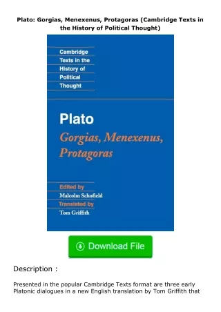 ✔️READ ❤️Online Plato: Gorgias, Menexenus, Protagoras (Cambridge Texts in the