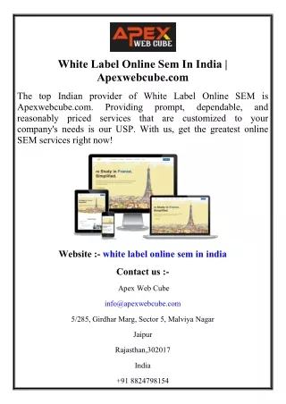 White Label Online Sem In India  Apexwebcube.com