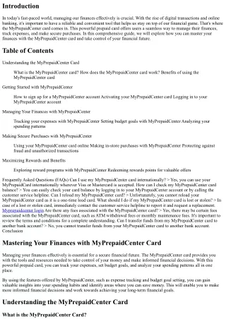 Mastering Your Finances with MyPrepaidCenter Card