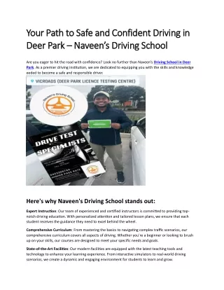 Your Path to Safe and Confident Driving in Deer Park – Naveen’s Driving School