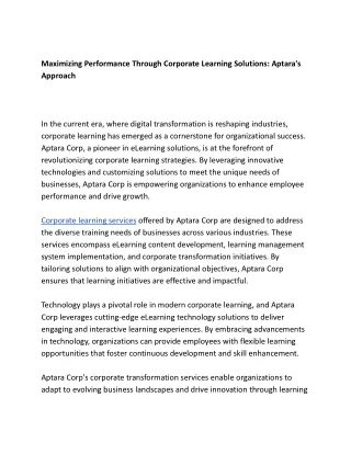 Maximizing Performance Through Corporate Learning Solutions: Aptara's Approach