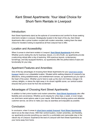 Kent Street Apartments_ Your Ideal Choice for Short-Term Rentals in Liverpool