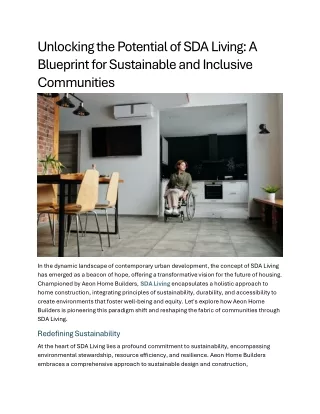 Unlocking the Potential of SDA Living A Blueprint for Sustainable and Inclusive Communities