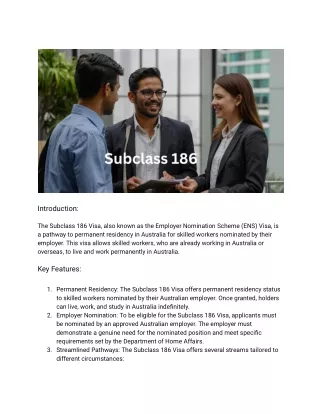 Guide to Subclass 186 Visa (Employer Nomination Scheme)