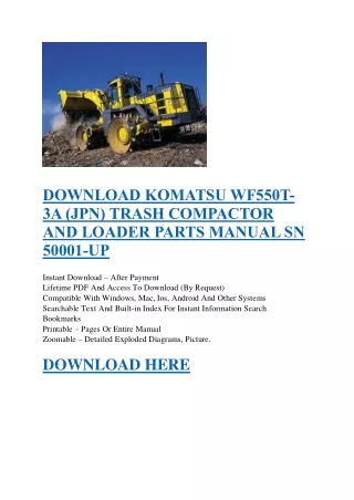 DOWNLOAD KOMATSU WF550T-3A (JPN) TRASH COMPACTOR AND LOADER PARTS MANUAL SN 50001-UP