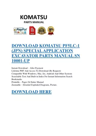 DOWNLOAD KOMATSU PF5LC-1 (JPN) SPECIAL APPLICATION EXCAVATOR PARTS MANUAL SN 10001-UP