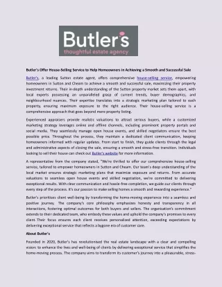 Butler's Offer House-Selling Service to Help Homeowners in Achieving a Smooth and Successful Sale