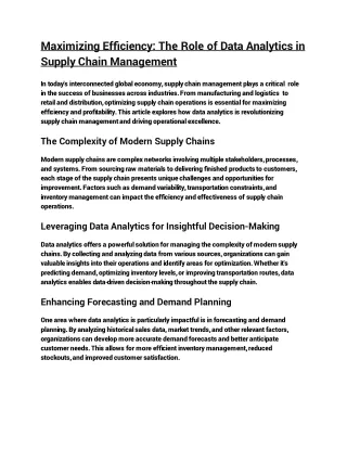 Maximizing Efficiency The Role of Data Analytics in Supply Chain Management