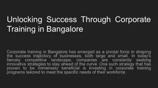 CORPORATE TRAINING IN BANGALORE