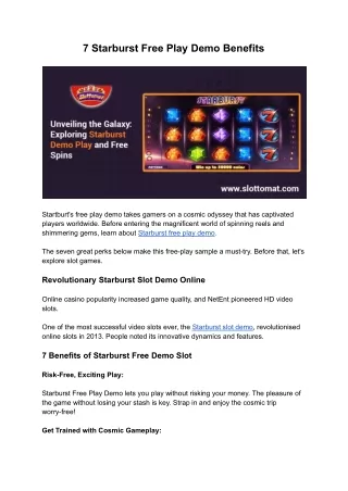 7 Starburst Free Play Demo Benefits