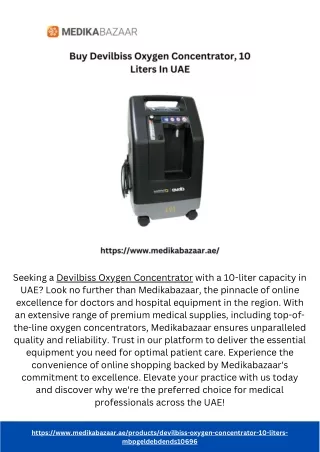 Buy Devilbiss Oxygen Concentrator, 10 Liters In UAE