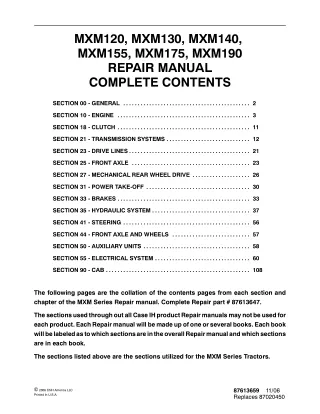 CASE IH MXM190 Tractor Service Repair Manual Instant Download