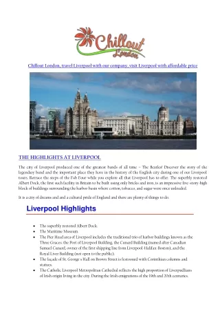 Chillout London, travel Liverpool with our company, visit Liverpool with affordable price