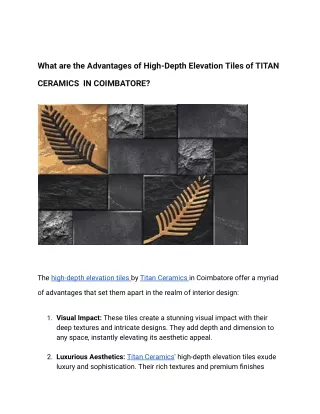 What are the Advantages of High-Depth Elevation Tiles of TITAN CERAMICS  IN COIMBATORE