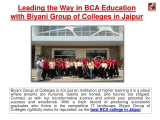 Biyani: Advancing BCA Education in Jaipur to New Heights