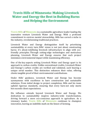 Travis Hills of Minnesota: Making Livestock Water and Energy the Best in Building Barns and Helping the Environment