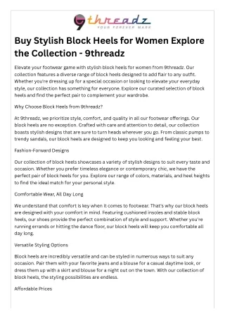 Buy Stylish Block Heels for Women Explore the Collection - 9threadz